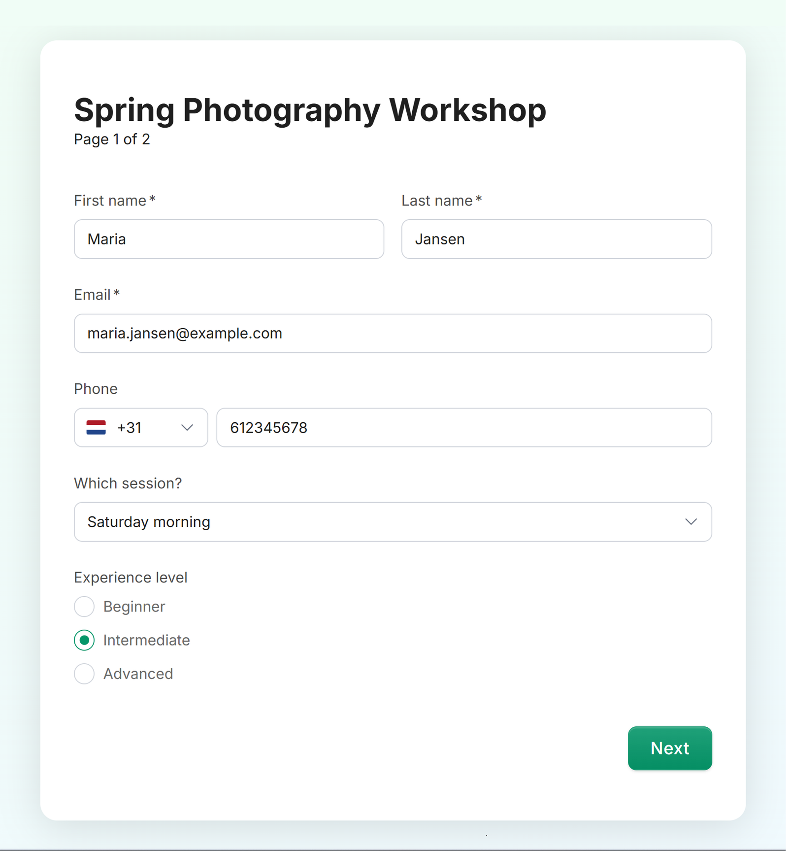 A published form as a respondent sees it